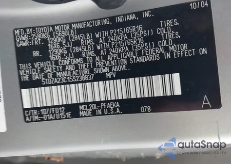 2005 Toyota Sienna Ce from USA, damaged, VIN 5TDZA23C15S238837